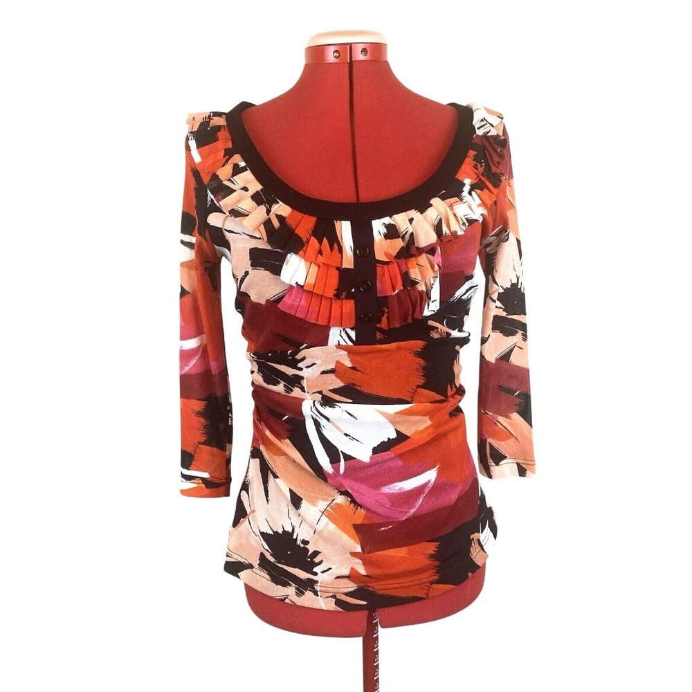 Kay Unger Y2K Medium Cinched Ruched Waist Multicolor Abstract Print Ruffled Top - Picture 2 of 15